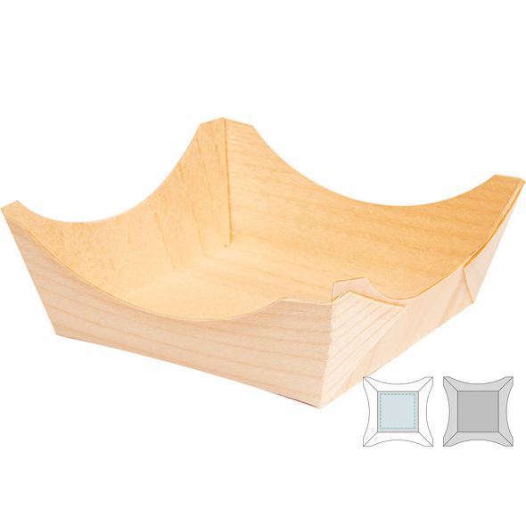 Barquetas quadradas de Casca de Pinheiro com cantos elevados